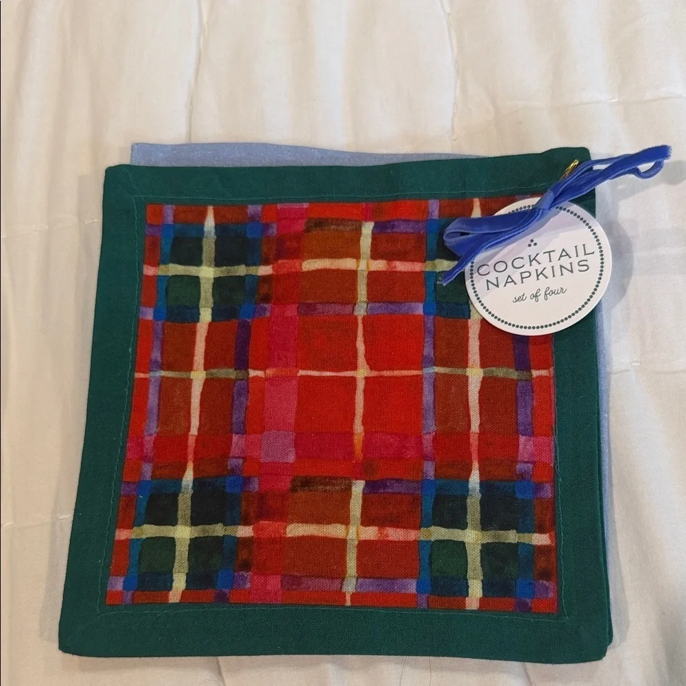 Anthropologie Multicolor Cocktail Plaid Napkins